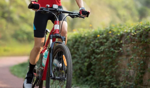 Zboże Rowerzystki Jeżdżącej Rowerze Górskim Świeżym Powietrzu — Zdjęcie stockowe