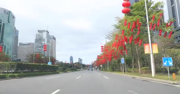 Shenzhen China Februar 2020 Autofahren Auf Fast Leeren Straßen Der — Stockvideo