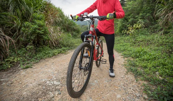 Mujer Ciclista Montando Bicicleta Sendero Natural Las Montañas —  Fotos de Stock