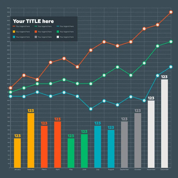 Elementos infográficos - gráfico de barras e linhas —  Vetores de Stock