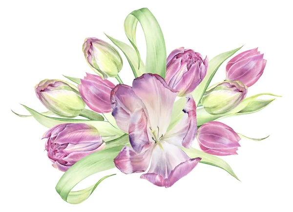 Buquês Tulipas Aquarela Modelos Páscoa Flores Casamento Primavera — Fotografia de Stock