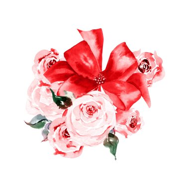 Dudakları ve gülleri olan suluboya romantik set tırmanışlar, düzenlemeler, buketler. Düğün için harika, sevgililer günü, evlenme teklifi, hediye