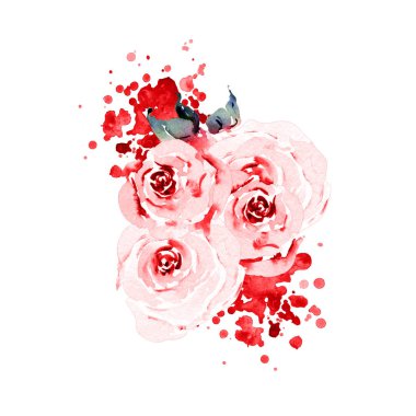 Dudakları ve gülleri olan suluboya romantik set tırmanışlar, düzenlemeler, buketler. Düğün için harika, sevgililer günü, evlenme teklifi, hediye
