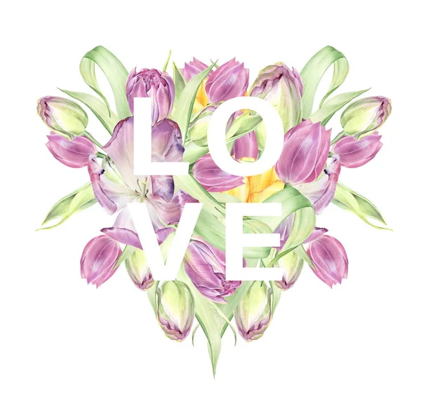 Watercolor Tulips Bouquets Wedding Arrangements Easter Card Template — Stockfoto