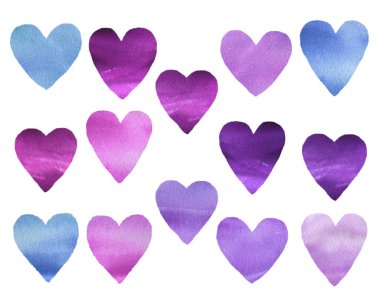 Watercolor Colorful Valentine Heart Clipart.  DIY hearts, spring wedding clip art, hand painted fashion set  Abstract paint