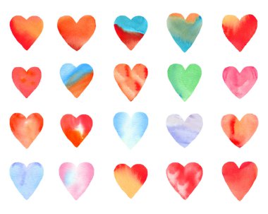 Watercolor Colorful Valentine Heart Clipart.  DIY hearts, spring wedding clip art, hand painted fashion set  Abstract paint