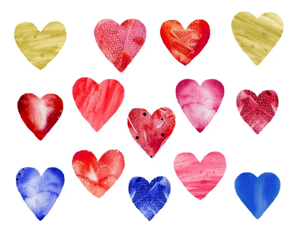 Color Del Agua Clipart Del Corazón San Valentín Corazones Divertidos — Foto de Stock