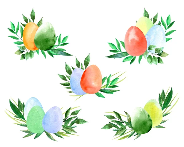 Acuarela Decoración Pascua Conhuevos Colores Coronas —  Fotos de Stock