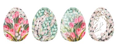 Yumuşak vajina söğüdü ve paskalya çerçeveli suluboya seti. Tebrik kartları, sevgililer günü kartları, paskalya kartları, davetiyeler, kırtasiyeler için uygun