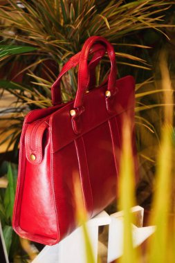 Kahverengi deri çanta ve bir sürü renk.