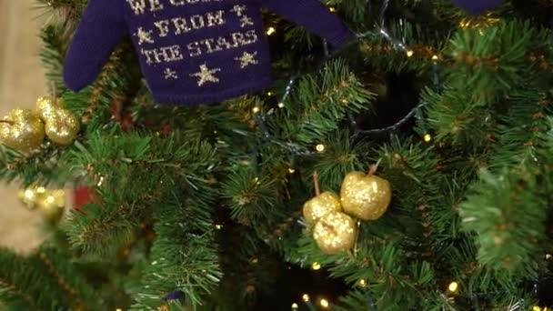 クリスマスツリー上のクリスマスの装飾 おもちゃのセーター — ストック動画
