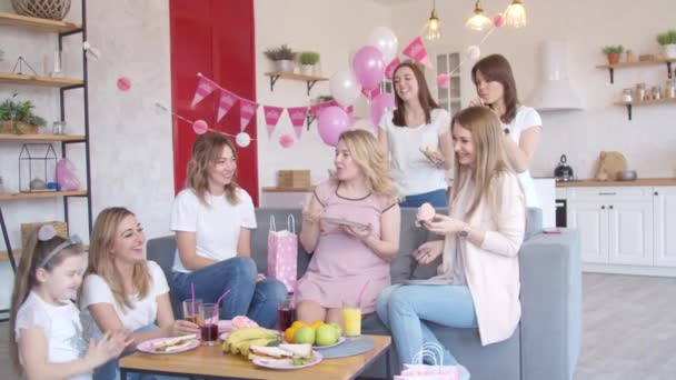 Women having fun at baby shower party — Stock Video