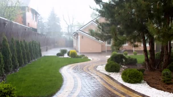 Heavy rain in the backyard — Stock Video