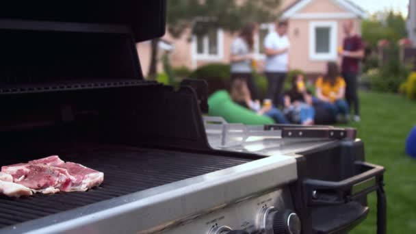 烧烤烤肉上的牛肉 — 图库视频影像