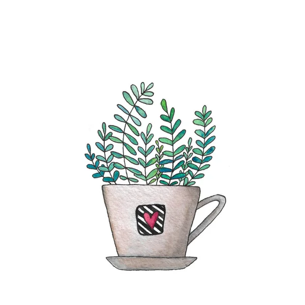 Akvarell Kézzel Rajzolt Ház Növény Pot Sketch Stílus Illusztráció — Stock Fotó