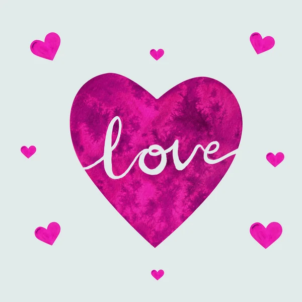 Aquarel Roze Hartjes Met Letter Liefde — Gratis stockfoto
