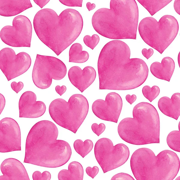 ピンクの心と水彩シームレスパターン — ストック写真