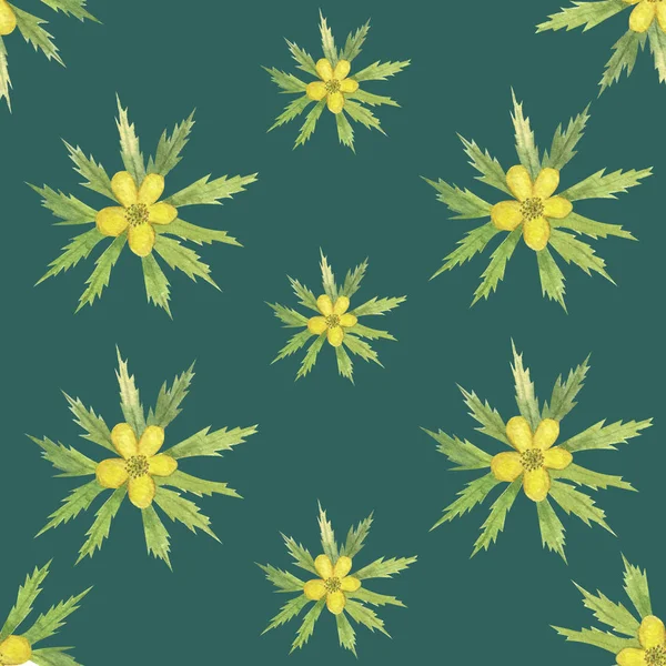 Watercolor Seamless Pattern Forest Yellow Spring Flowers — Stock Photo, Image