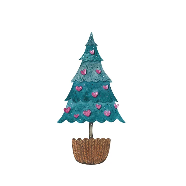 Aquarel kerstboom in pot — Stockfoto