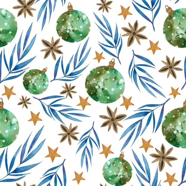 Χριστούγεννα απρόσκοπτη μοτίβο με στοιχεία διακόσμηση νέο έτος. Μπάλες, φύλλα, αστέρια, καρδιές — Φωτογραφία Αρχείου