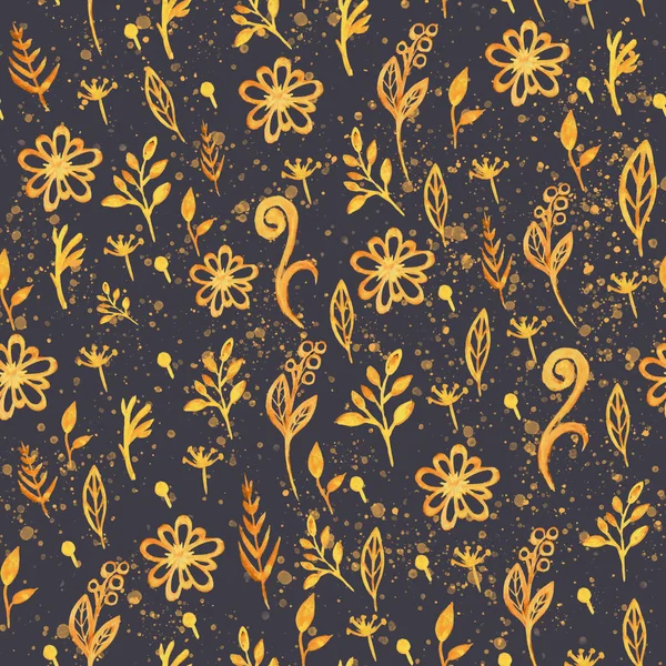Бесшовный Узор Оранжевыми Цветками Желтыми Элементами — стоковое фото