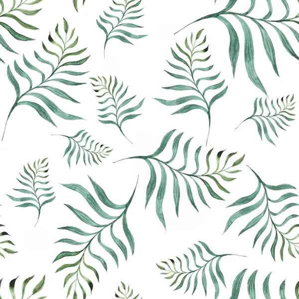 seamless pattern with compositions of hand drawn tropical  palm leaves, jungle plants