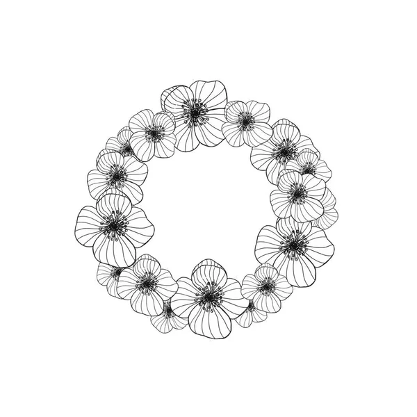 Corona Floreale Disegnata Mano Bianco Nero — Foto Stock