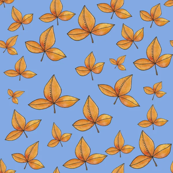 オレンジの葉でシームレスな装飾テンプレートテクスチャ シームレスなスタイルの葉のパターン — ストック写真