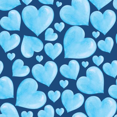 Suluboya, mavi kalpli, pürüzsüz desen