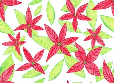 Kırmızı noel noktasıyla el çizimi kusursuz desen