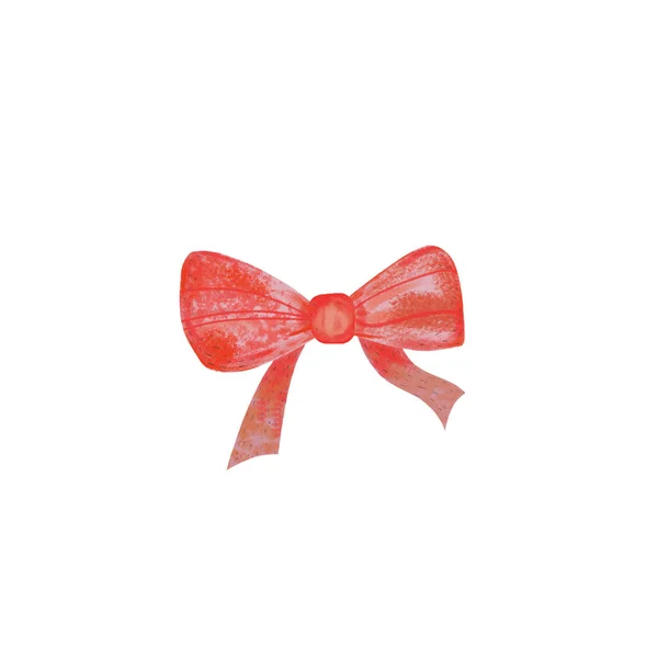 Watercolor Red Bow Decoration Isolated White — Stock Photo, Image