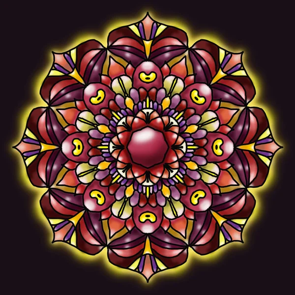 El çizimi mandala. Renkli kabile süsüyle etnik mandala. İzole edilmiş. Parlak renkler