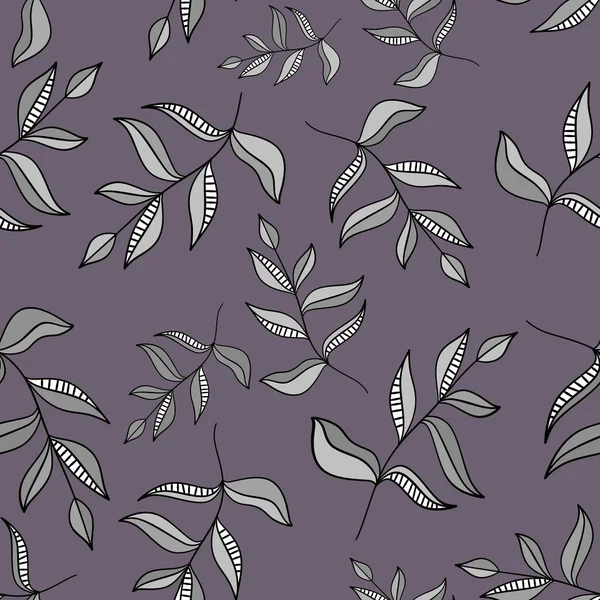 Hand Drawn Seamless Pattern Leaves Purple Background — Stock Photo, Image