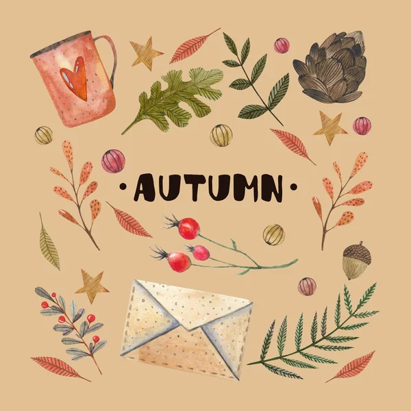 Carta Autunno Acquerello Design Stagionale Stampa Decorazione — Foto Stock