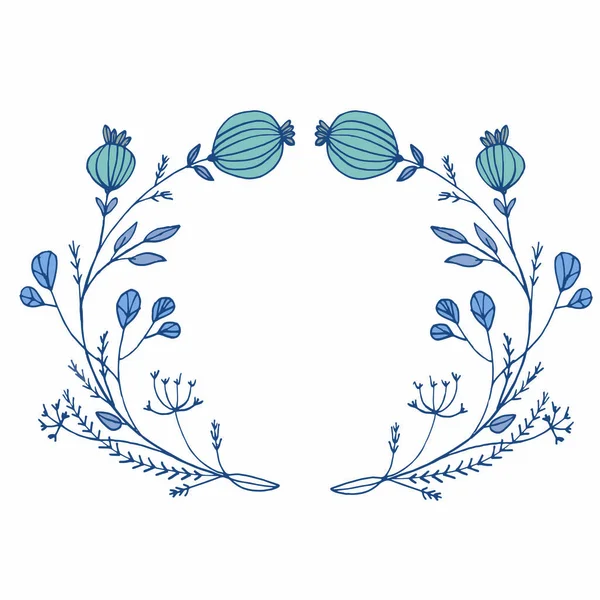 Στεφάνι Μπλε Μπουμπούκια Κλαδιά Και Φύλλα — Φωτογραφία Αρχείου