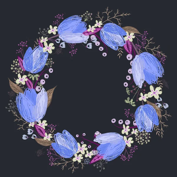 Couronne Bleue Avec Fleurs Bourgeons Branches Feuilles — Photo
