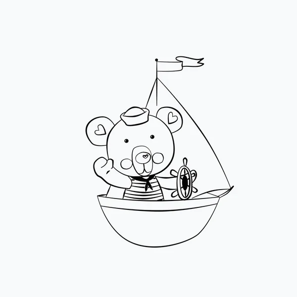 Ilustracja Pluszowego Zabawnego Niedźwiedzia Łodzi — Zdjęcie stockowe