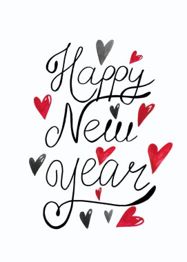 suluboya Noel kartı, kalpler ve mutlu yıllar.