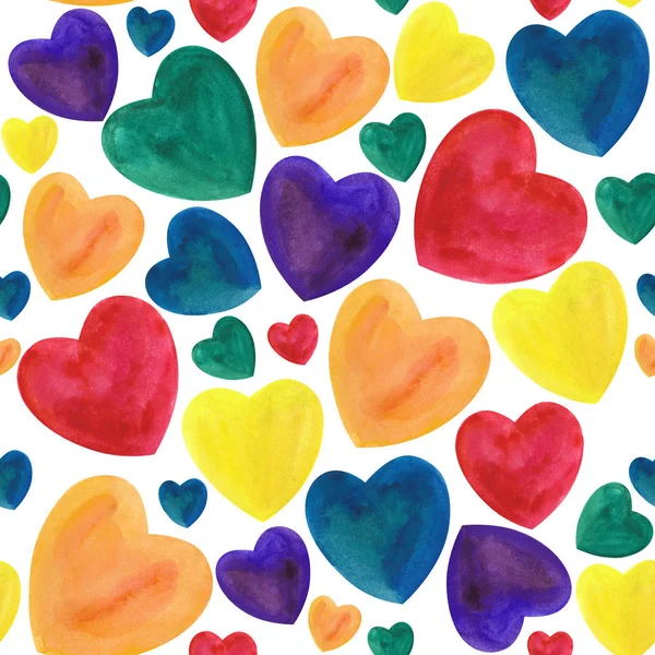 Acuarelă Model Fără Sudură Inimi Culori Lgbt — Fotografie, imagine de stoc