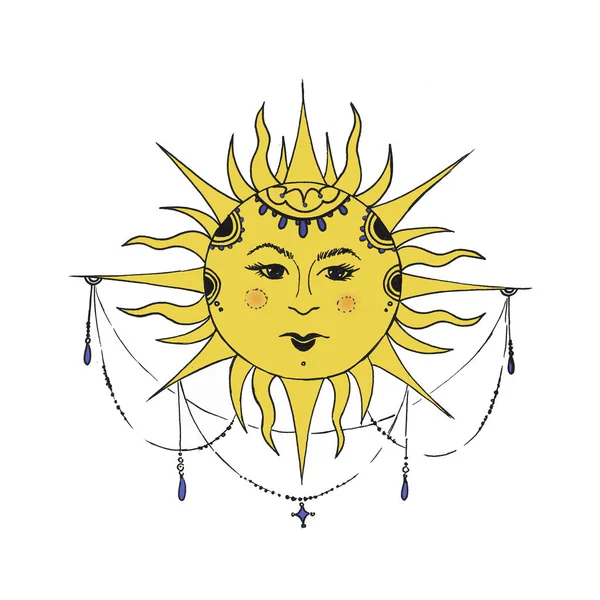 Hand Drawn Yellow Sun Isolated White — Stock Photo, Image