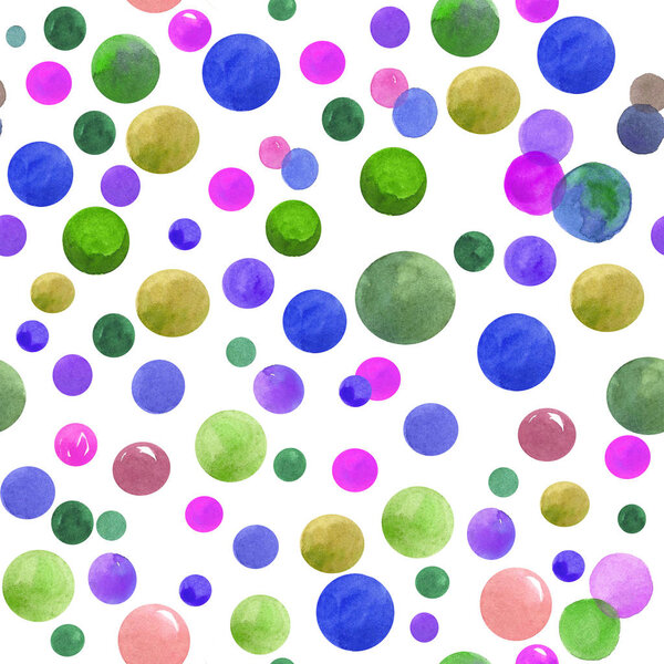 watercolor messy yellow, pink, blue, green and red circle. abstract texture. seamless pattern