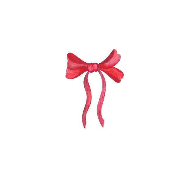 Watercolor Red Bow Decoration Isolated White — Stock Photo, Image