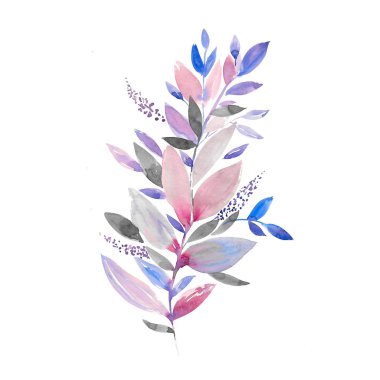 Japon tarzında suluboya tropikal yaprak. Parmak izi, poster, arka plan için el çizimi. 