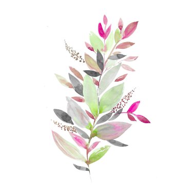  Japon tarzında suluboya tropikal yaprak. Parmak izi, poster, arka plan için el çizimi. 