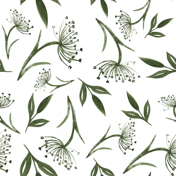 Seamless Pattern Compositions Hand Drawn Tropical Palm Leaves Flowers Jungle — Stock Photo, Image