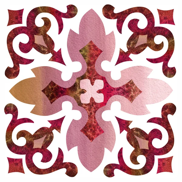 Ornamento Árabe Vermelho Aquarela Para Design — Fotografia de Stock