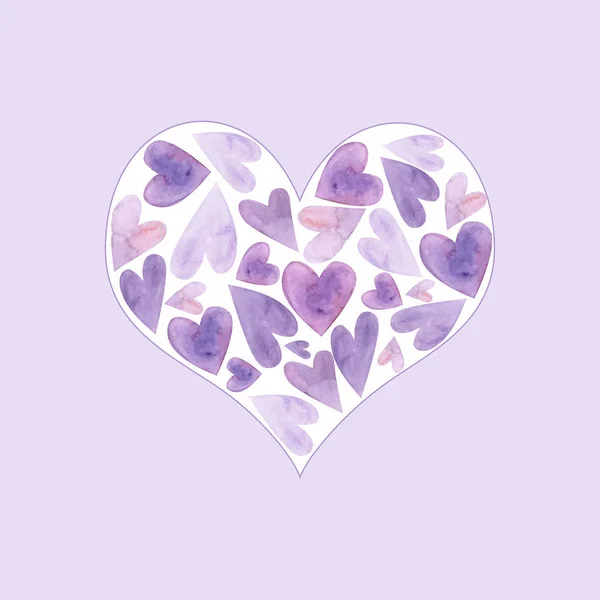 水彩紫色のモザイクハートのデザイン — ストック写真