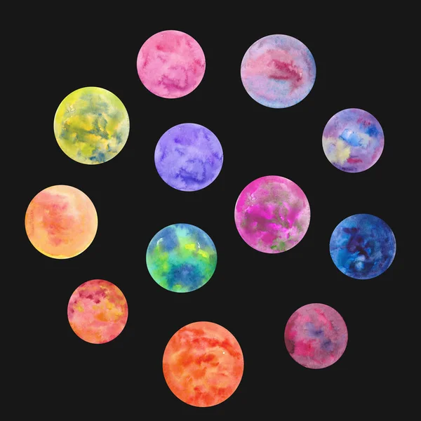 Watercolor Planets Solar System Just Balls Watercolor Technique Different Colors — Stock Photo, Image