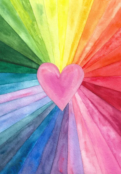 Aquarell Herz Mit Hintergrundfarben Von Regenbogen Und Lgbt Community — Stockfoto