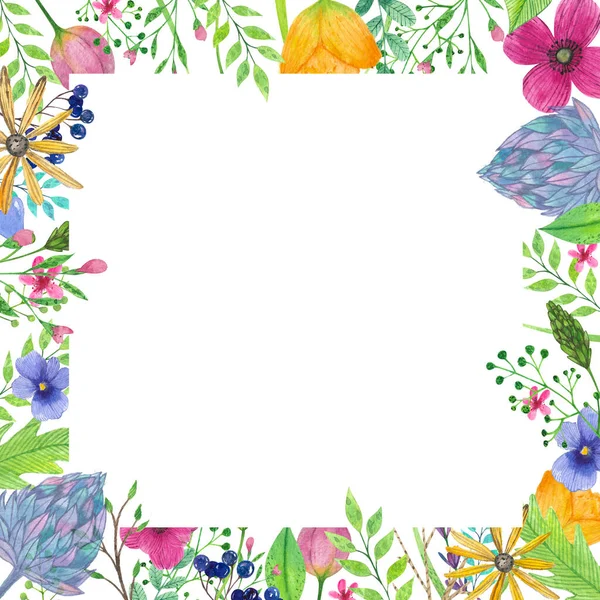 Frame Spring Flowers Leaves Easter Eggs White Background — Stock Photo, Image